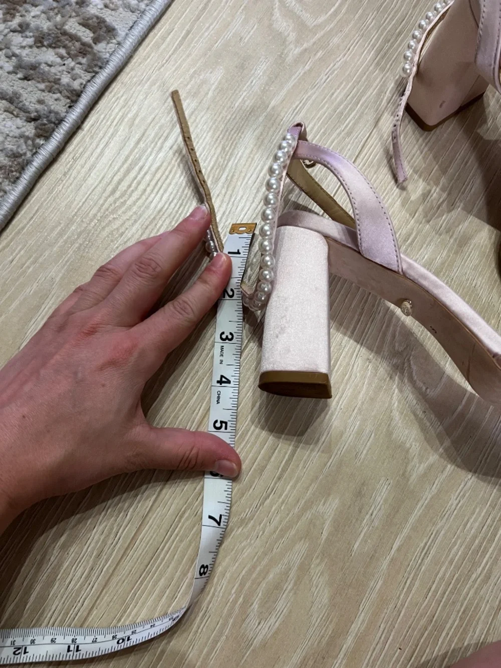 Badgley Mischka Feisty Pearl Block Heel - Blush pink 8